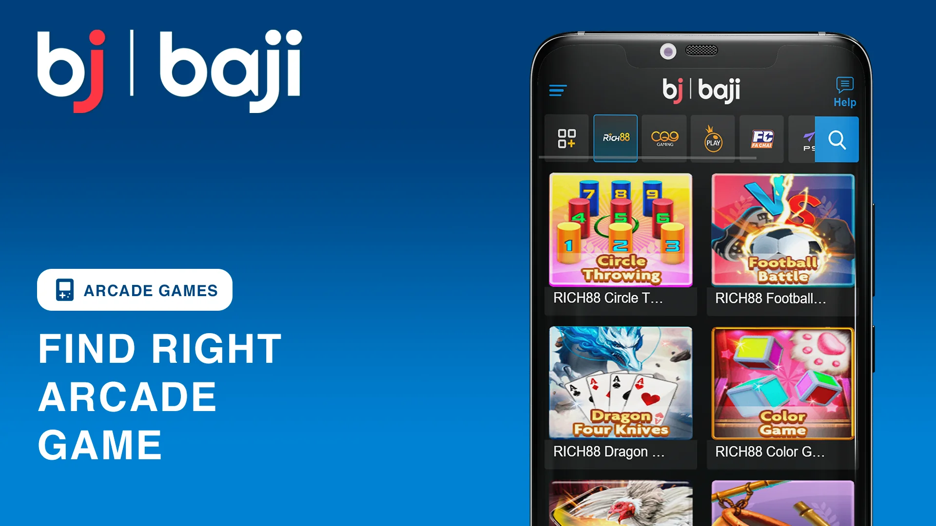 Find One of the Baji Arcade Games using Search Bar or Filters