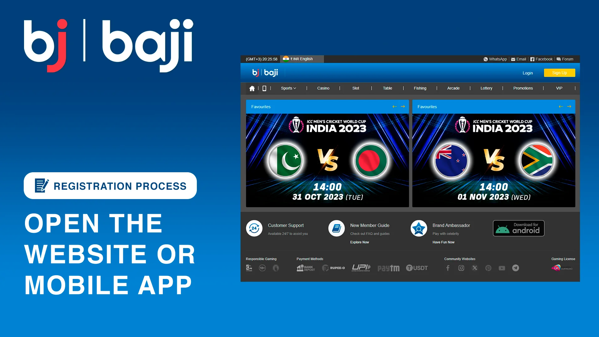 Open Baji website to start registration procedure