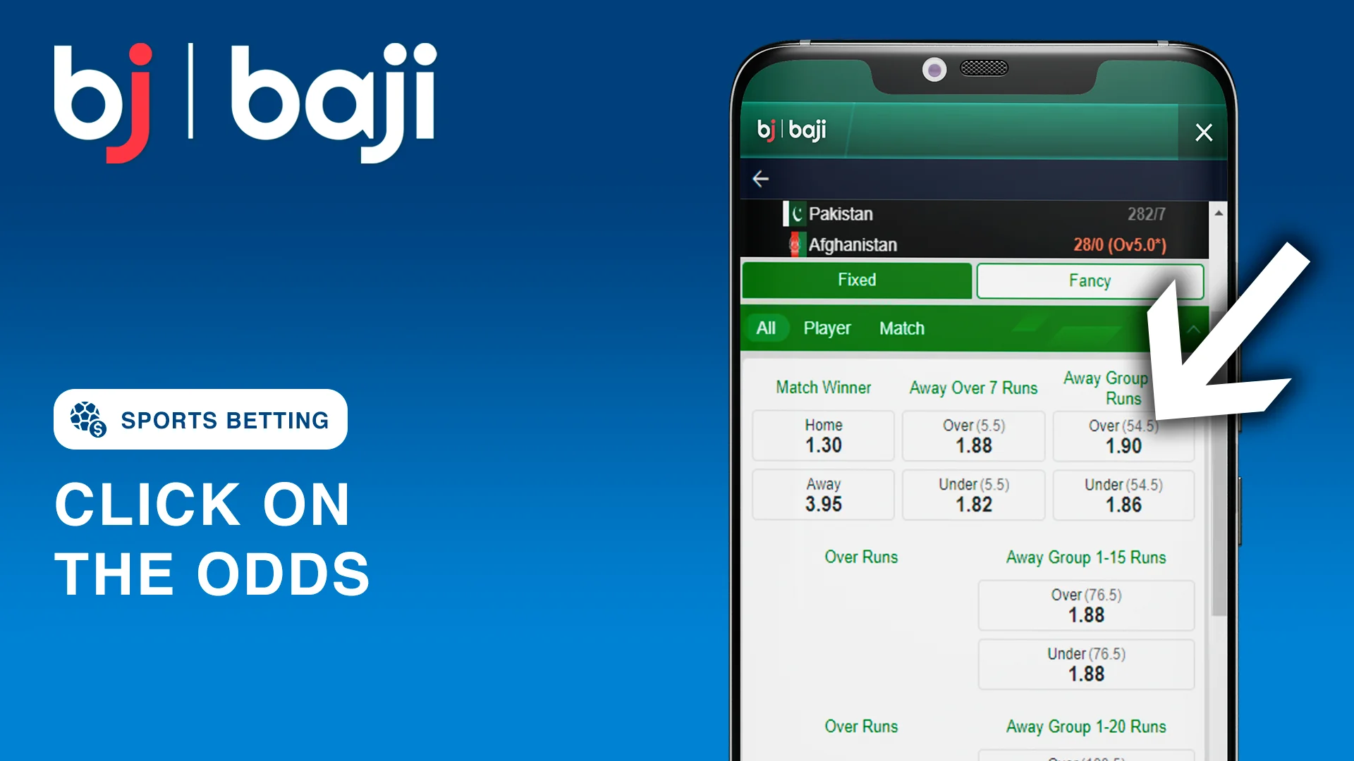 Select one of the odds in the menu - Baji Betting