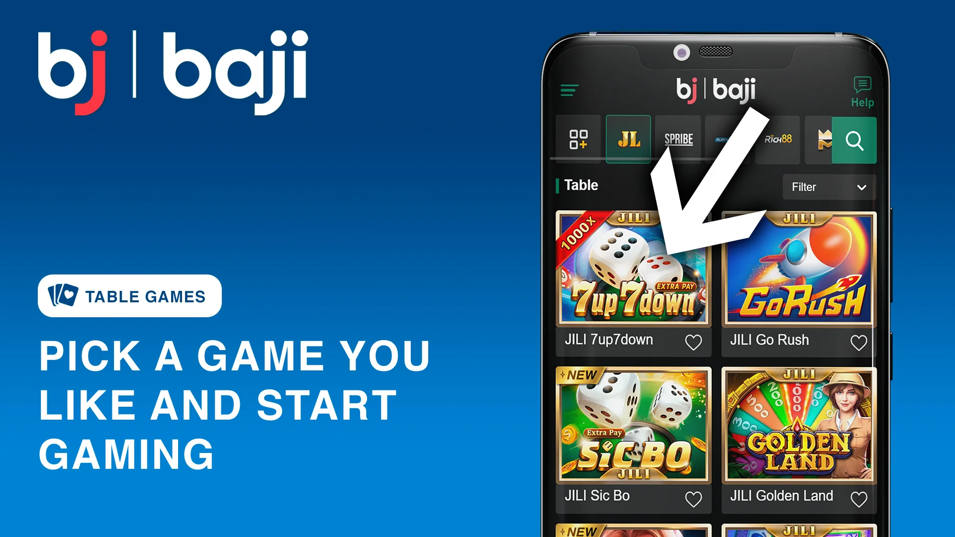 Pick one of the table games and start gaming - Baji Bangladesh