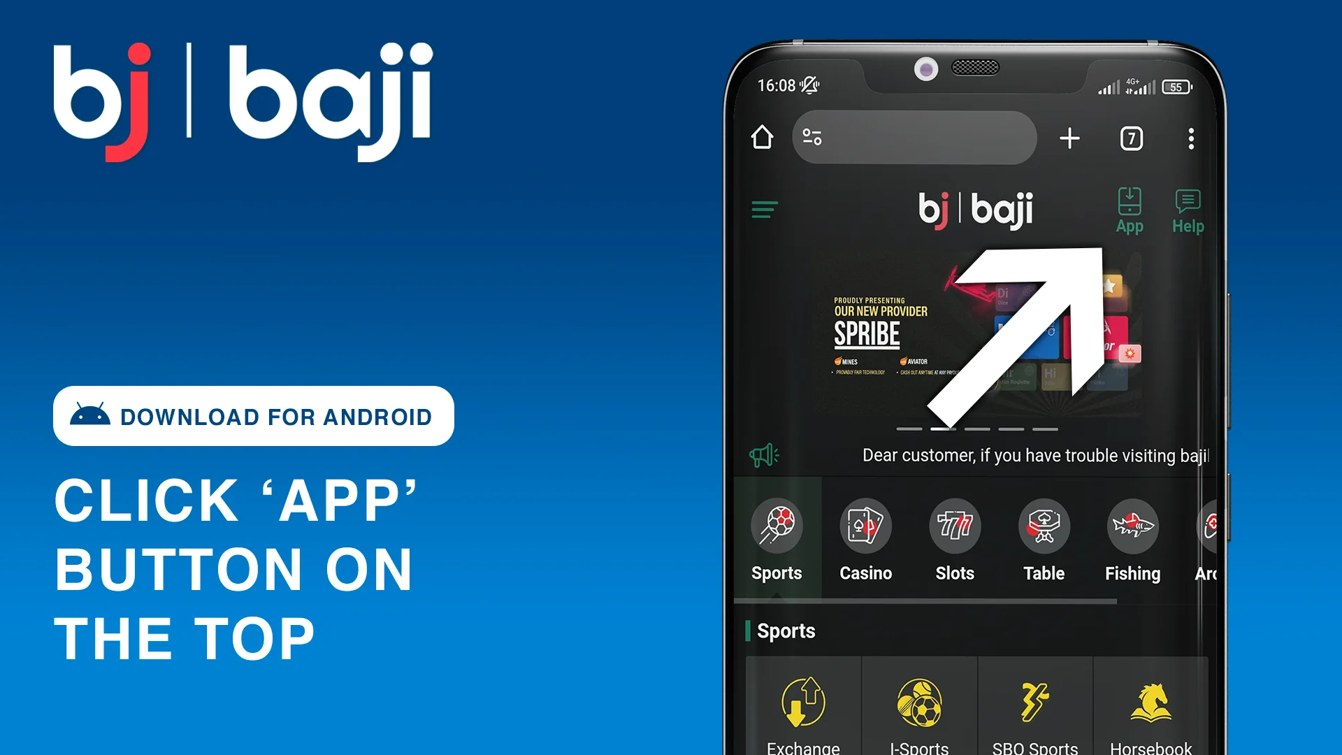 Click Green App Button on the Top of the Screen - Baji