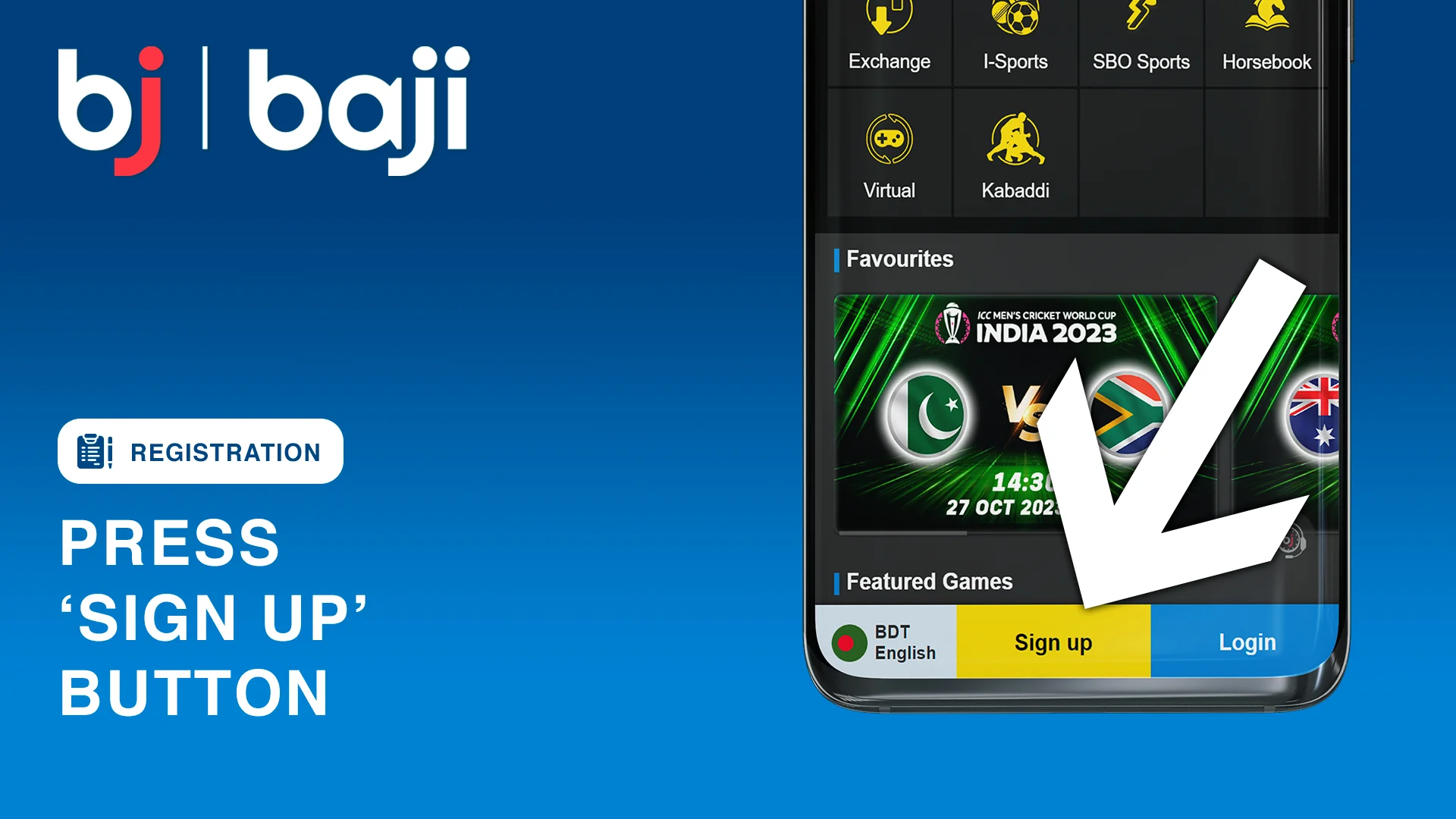 Press yellow 'Sign Up' Button - Baji Registration